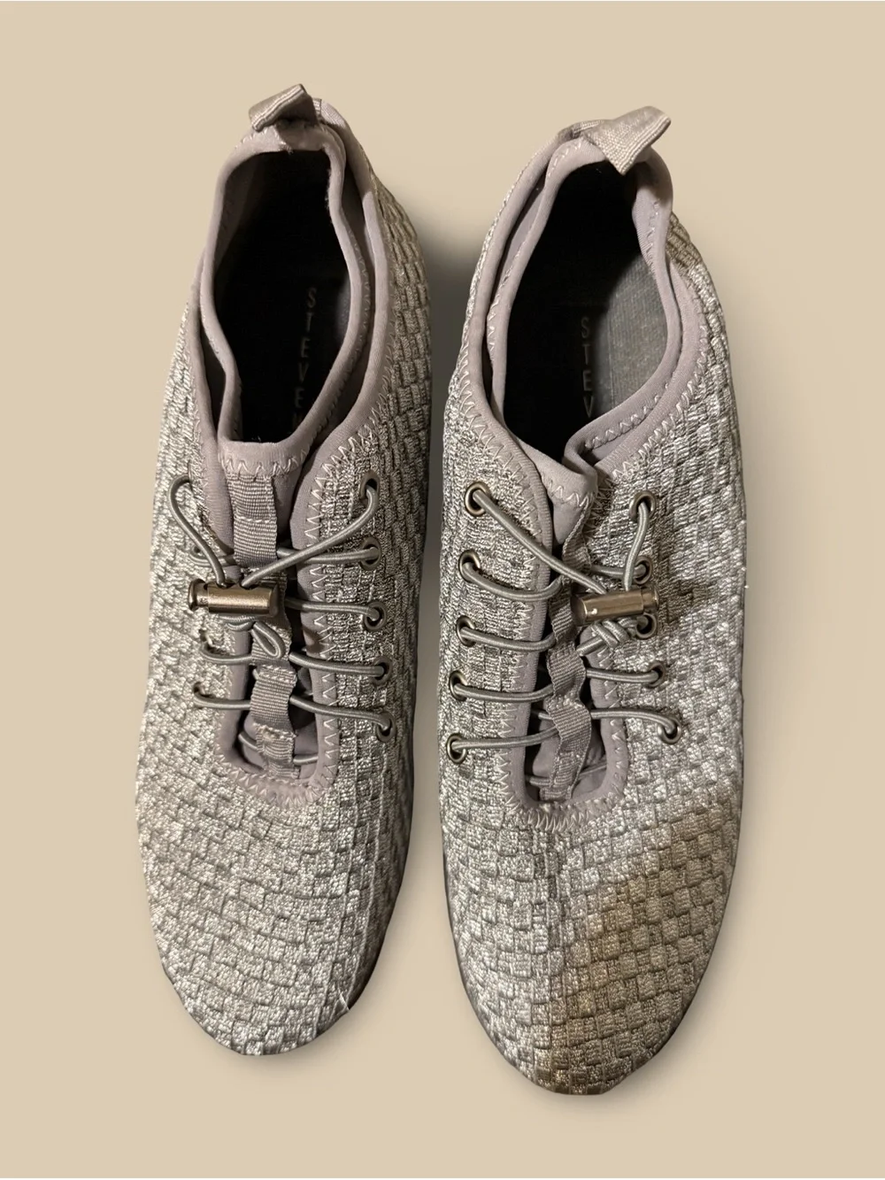 Steve Madden Silver-Taupe Woven Wedge Sneakers